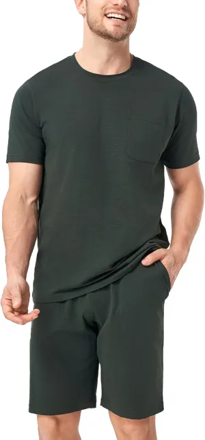DAVID ARCHY Mens Pajamas Set Short Sleeve Summer Pajamas Soft Cotton Pajamas for Men Lightweight Lounge Set with Pockets