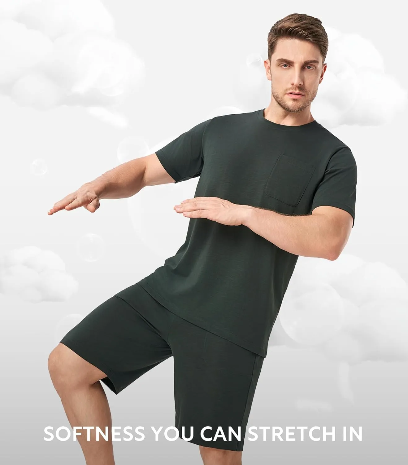 DAVID ARCHY Mens Pajamas Set Short Sleeve Summer Pajamas Soft Cotton Pajamas for Men Lightweight Lounge Set with Pockets
