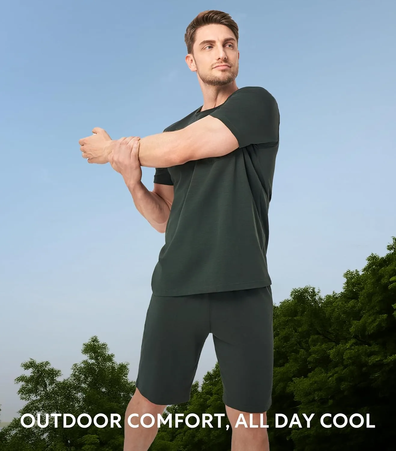 DAVID ARCHY Mens Pajamas Set Short Sleeve Summer Pajamas Soft Cotton Pajamas for Men Lightweight Lounge Set with Pockets