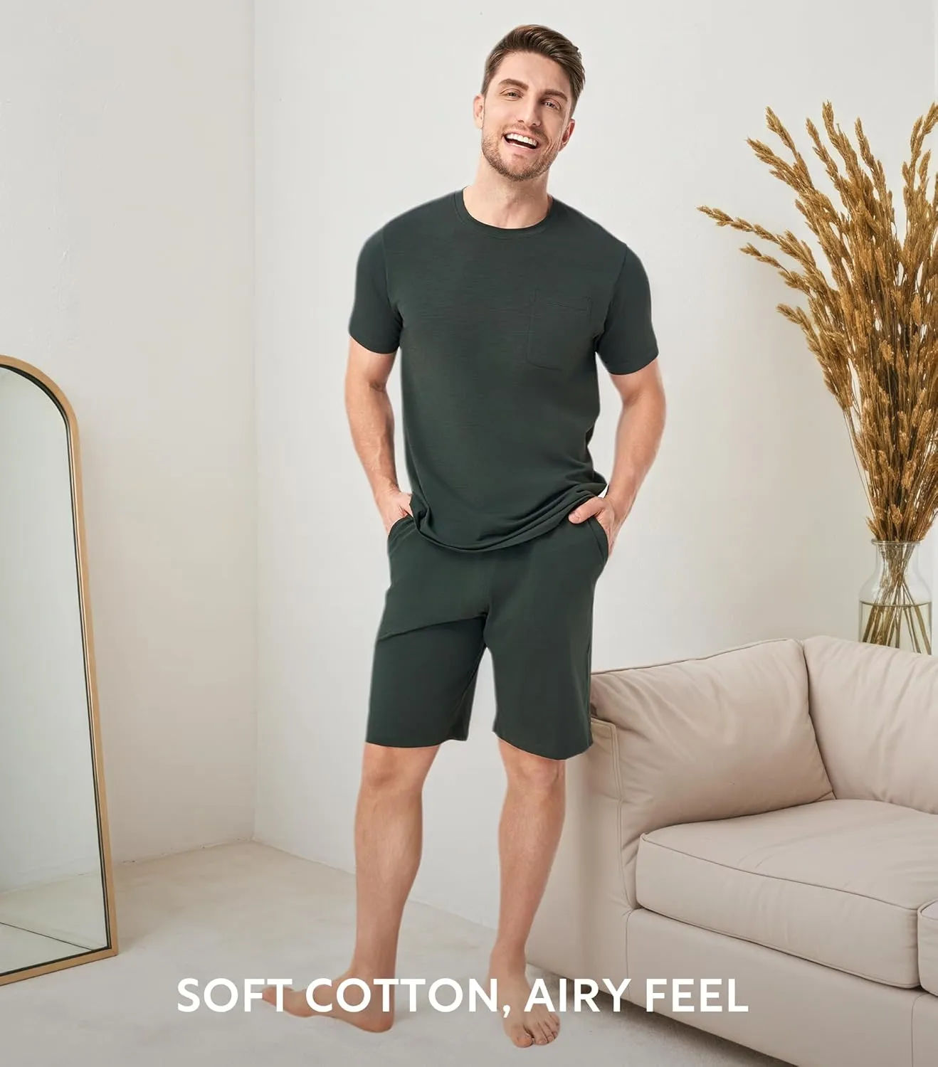 DAVID ARCHY Mens Pajamas Set Short Sleeve Summer Pajamas Soft Cotton Pajamas for Men Lightweight Lounge Set with Pockets
