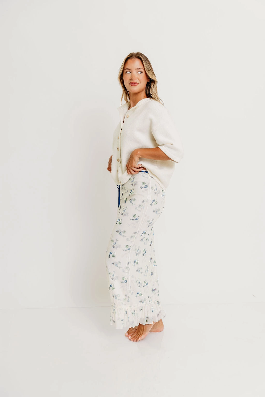 Comfy Style Davina Button-Up Sweater in Off-White
