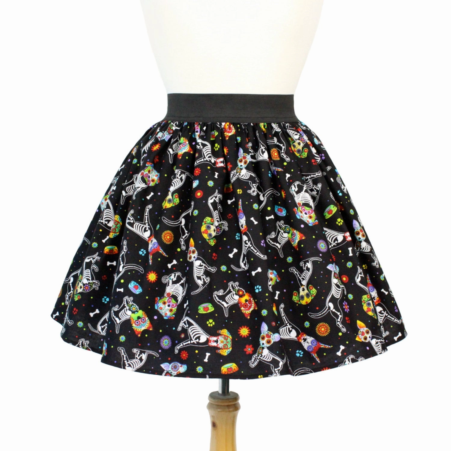 Day of the Dead Dog Pleated Skirt #PS-D331 Comfort Fit