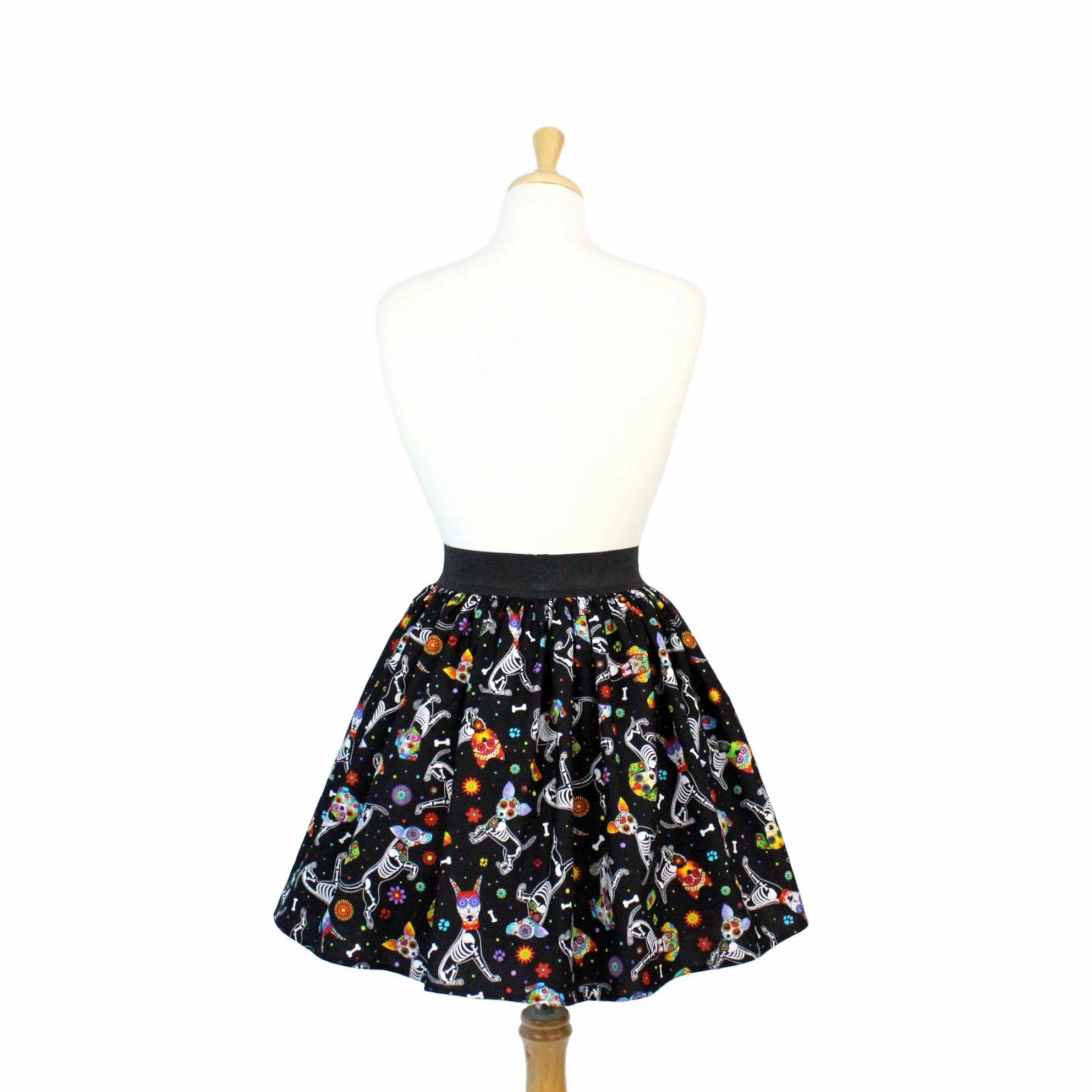 Abstract Motif Day of the Dead Dog Pleated Skirt #PS-D331