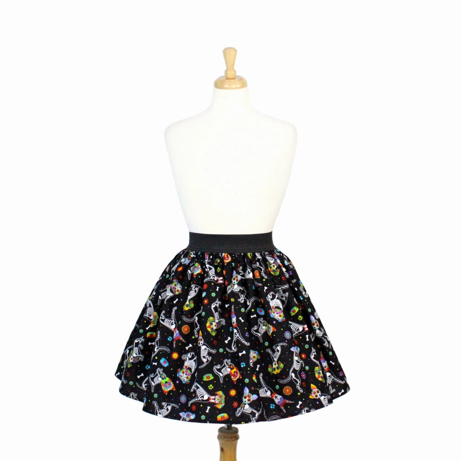 Day of the Dead Dog Pleated Skirt #PS-D331 Sophisticated Mood Refined Sophistication