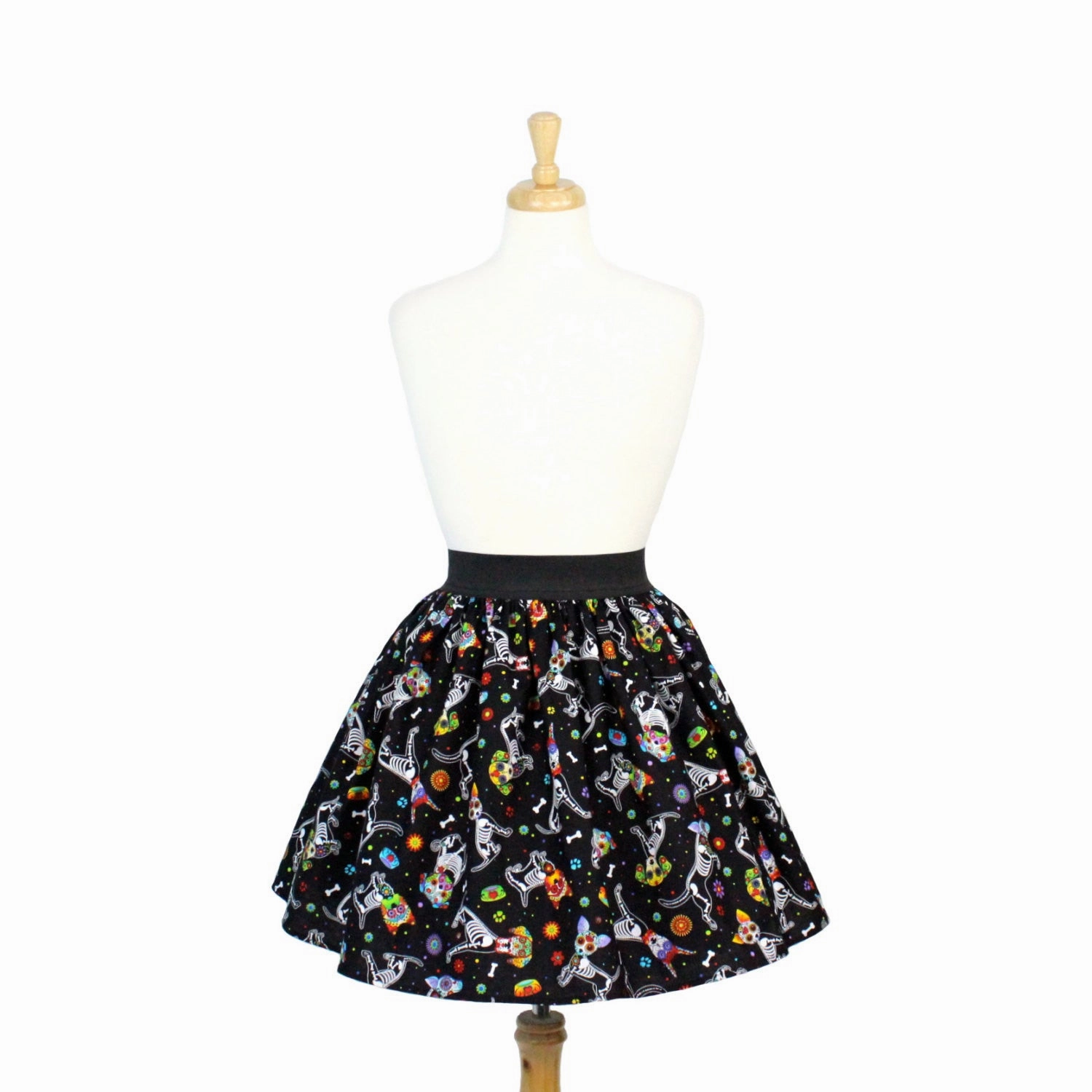 Photoshoot Ready Day of the Dead Dog Pleated Skirt #PS-D331