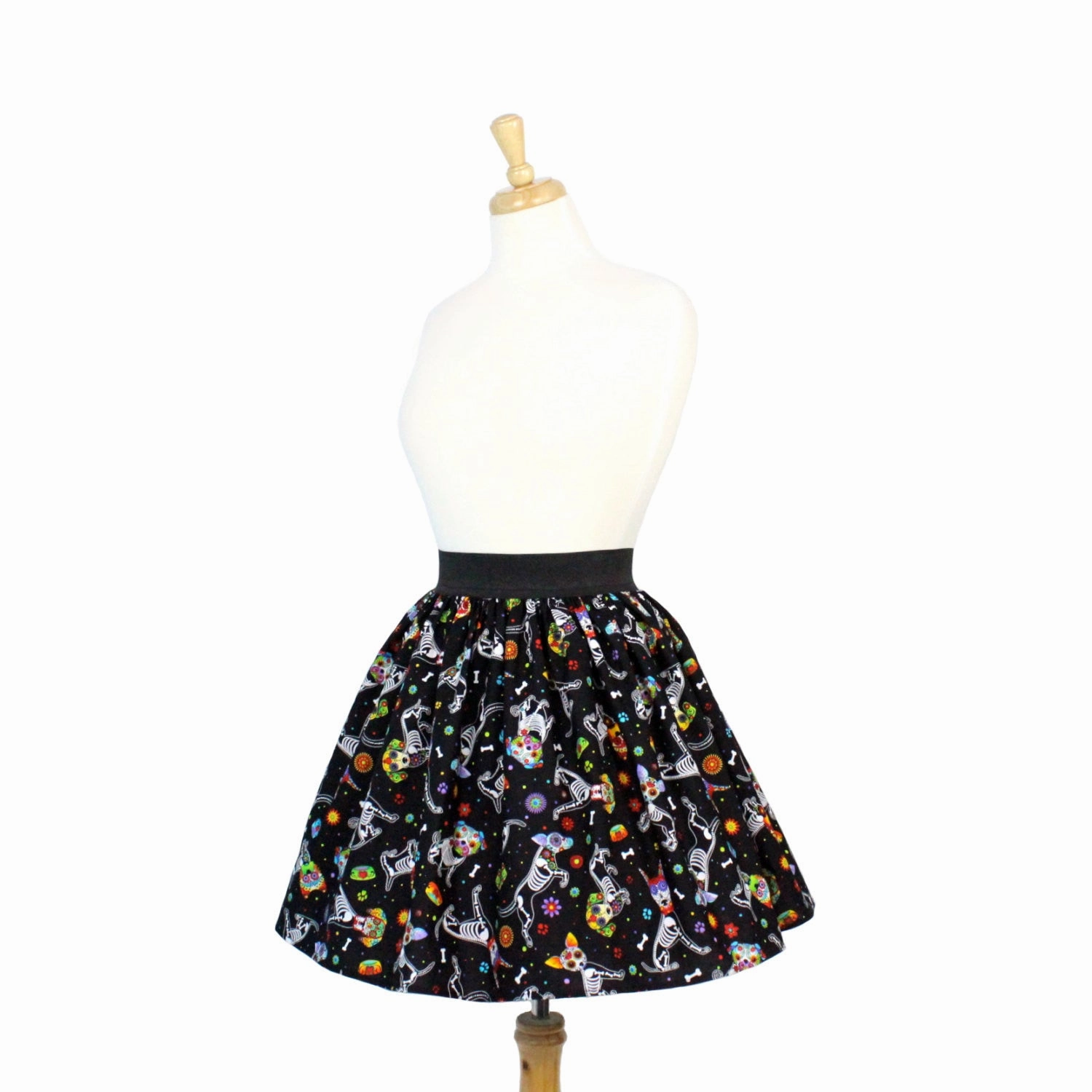 Chic Tones Day of the Dead Dog Pleated Skirt #PS-D331