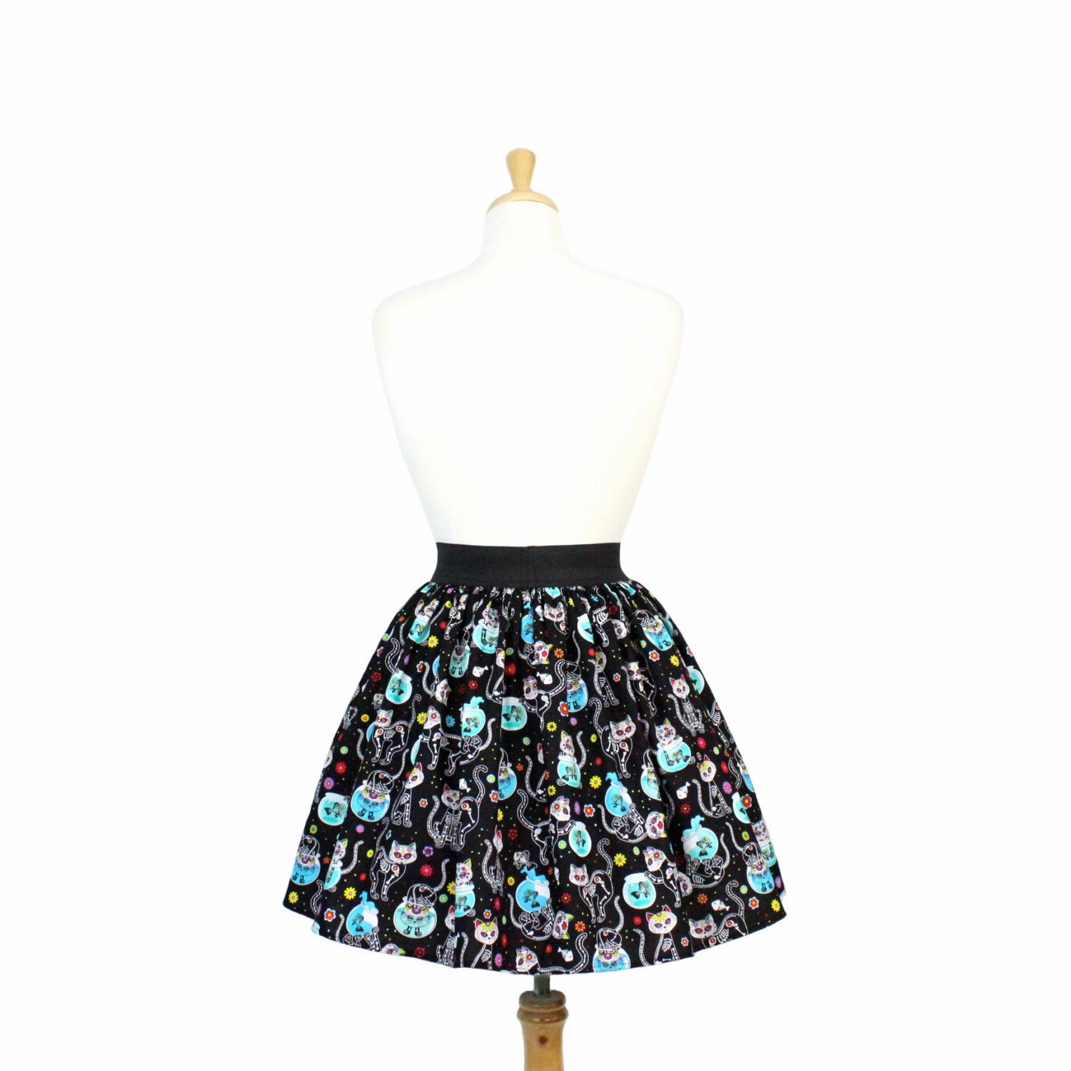 Day of the Dead Kitty Pleated Skirt #PS-C332 City Wear Performance Outfit
