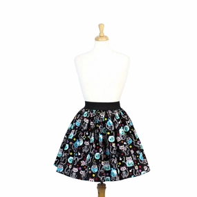 Elastic hem Day of the Dead Kitty Pleated Skirt #PS-C332