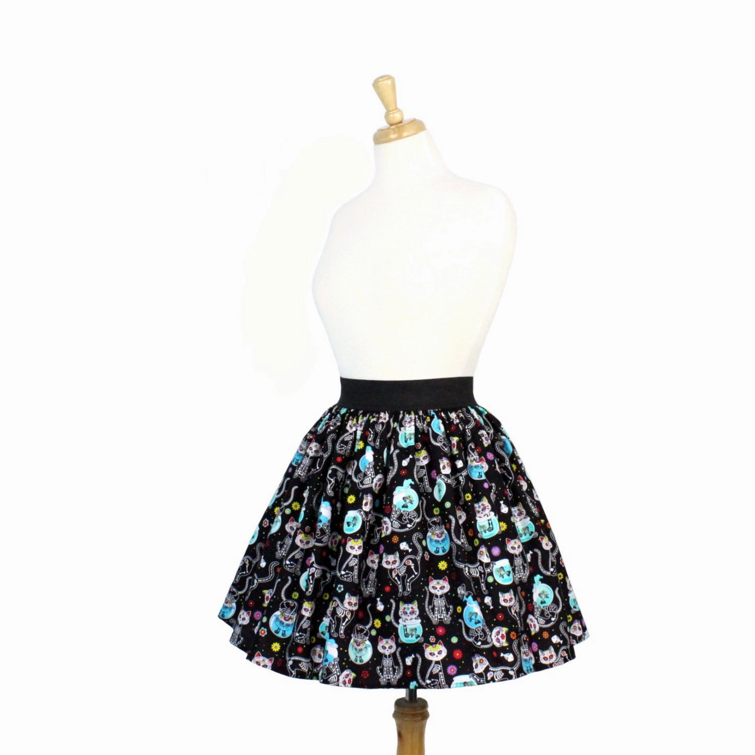 Day of the Dead Kitty Pleated Skirt #PS-C332 Elegant Feel Stretch Comfort