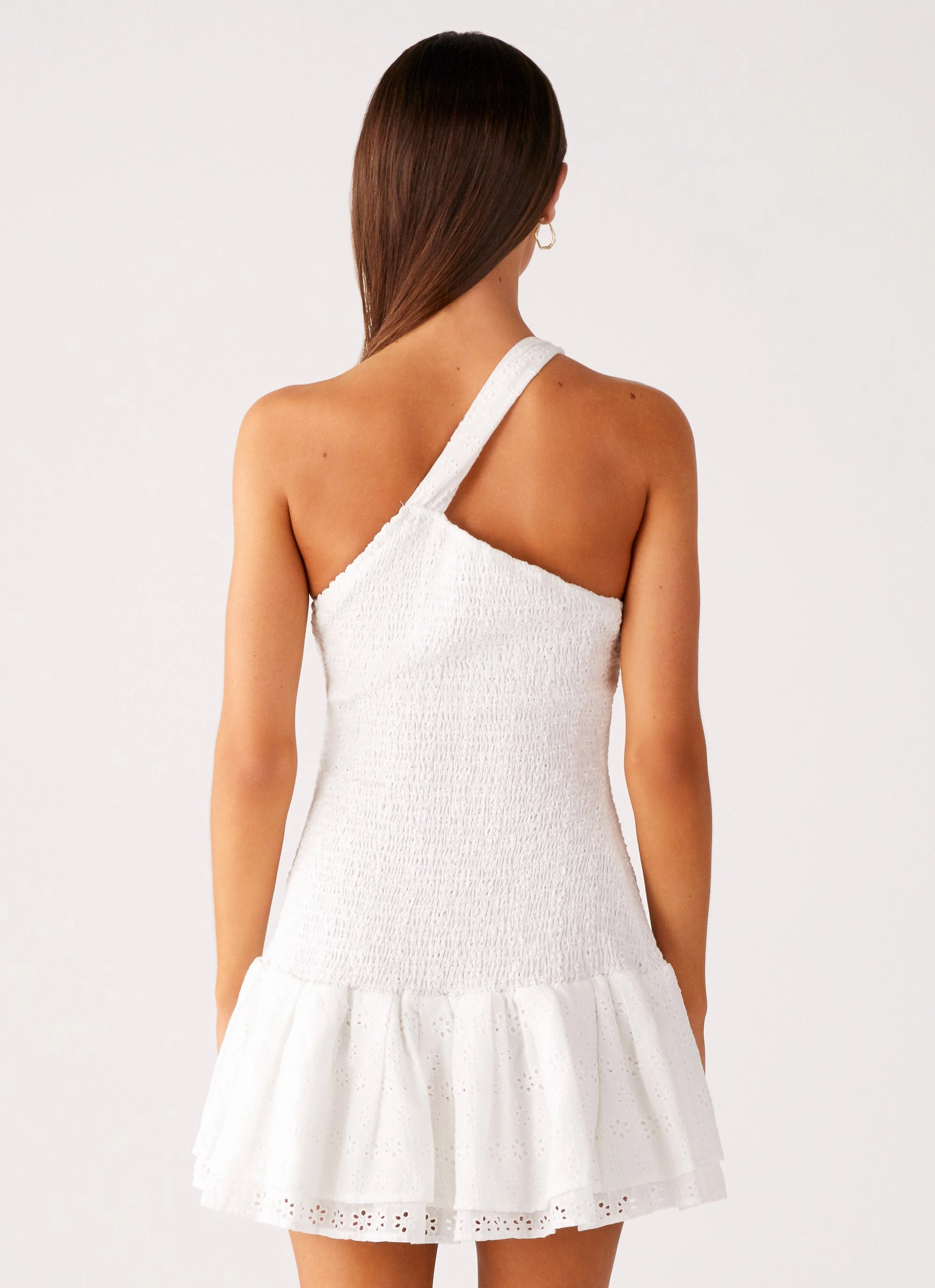 Hestia Drop Waist Shirring Mini Dress - White Smooth Feel