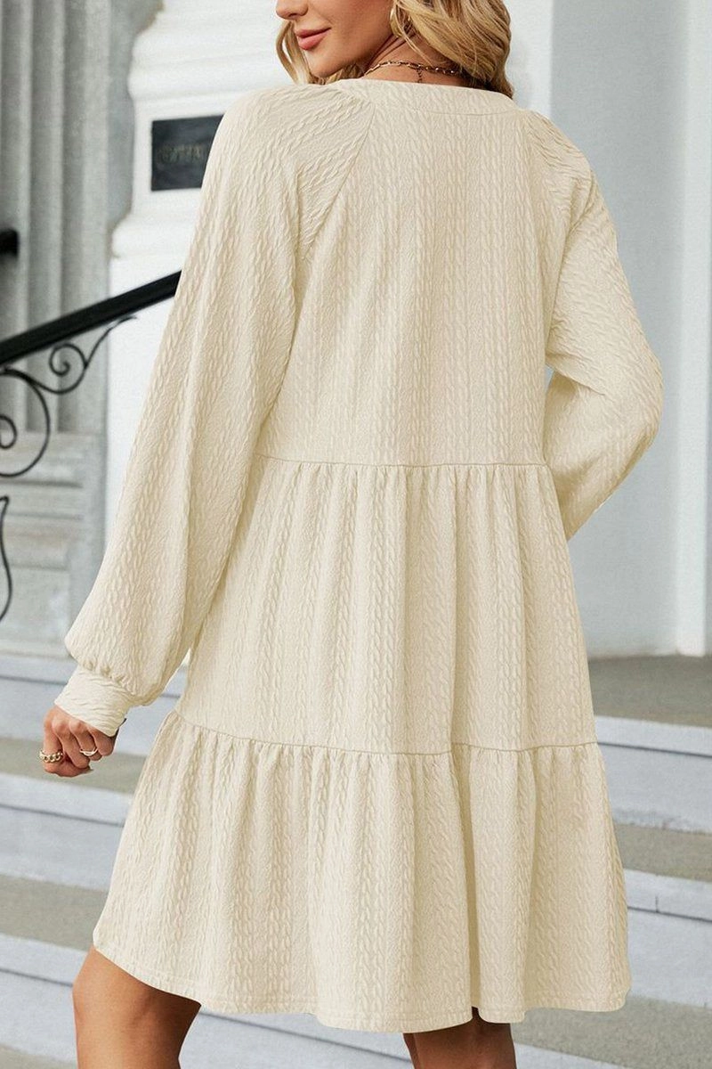 All-day Comfort Day Chic WOMEN V NECK RUFFLED CAKE LONG SLEEVE DRESS