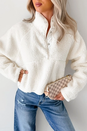 Antibacterial Fabric Ultraviolet Protection Finish Daydream Hours Sherpa Half-Snap Sweater (White)