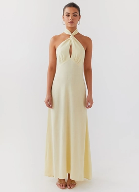 Contrast-Piping Adrienne Linen Maxi Dress - Lemon