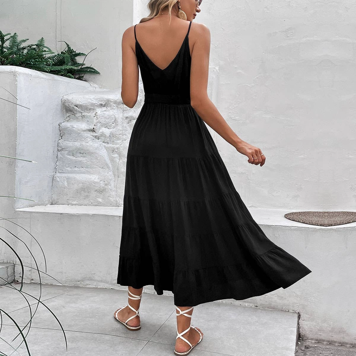 Textured Surface Understated Glam COTTON AND LINEN HALTER DRESS_CWDMD1563