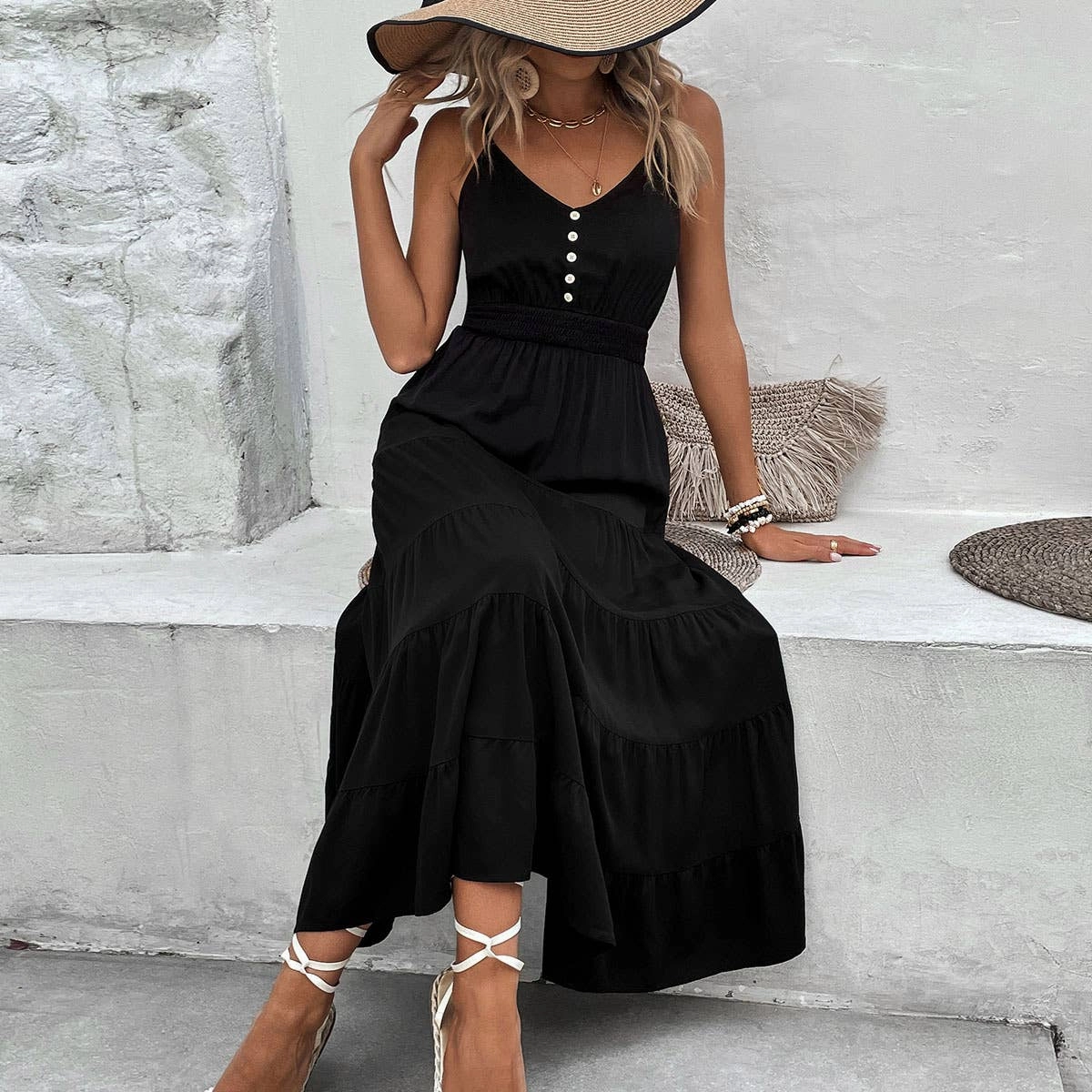 Sporty Look NonSlipClosure COTTON AND LINEN HALTER DRESS_CWDMD1563