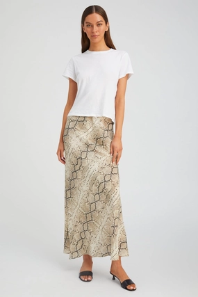 Ankle length urban scene Beige Snakeskin Silk Bias Maxi Skirt