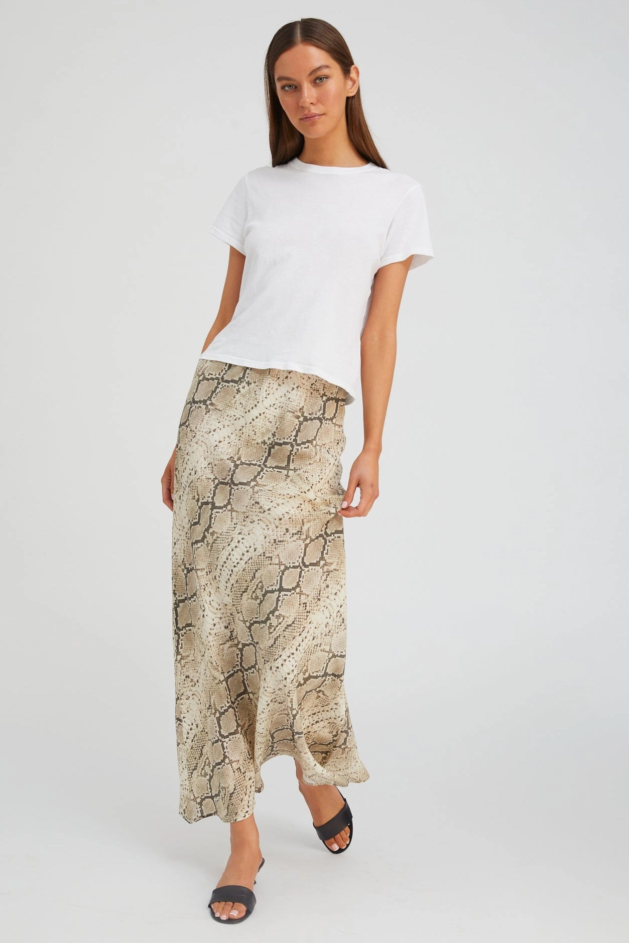 tech fabric Multi Purpose Fabric Beige Snakeskin Silk Bias Maxi Skirt