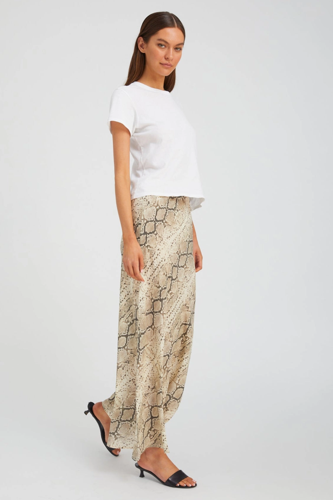 Detachable Tie Fit Choice Beige Snakeskin Silk Bias Maxi Skirt