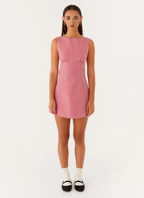 Lotus Tie Back Mini Dress - Red Gingham Classic Appeal Easy Texture
