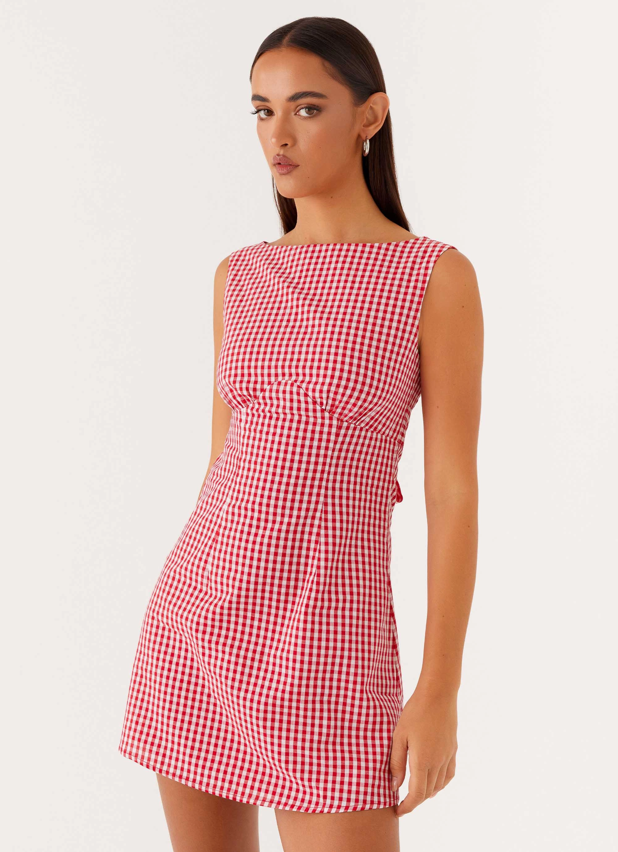 NonIrritatingLining Lotus Tie Back Mini Dress - Red Gingham