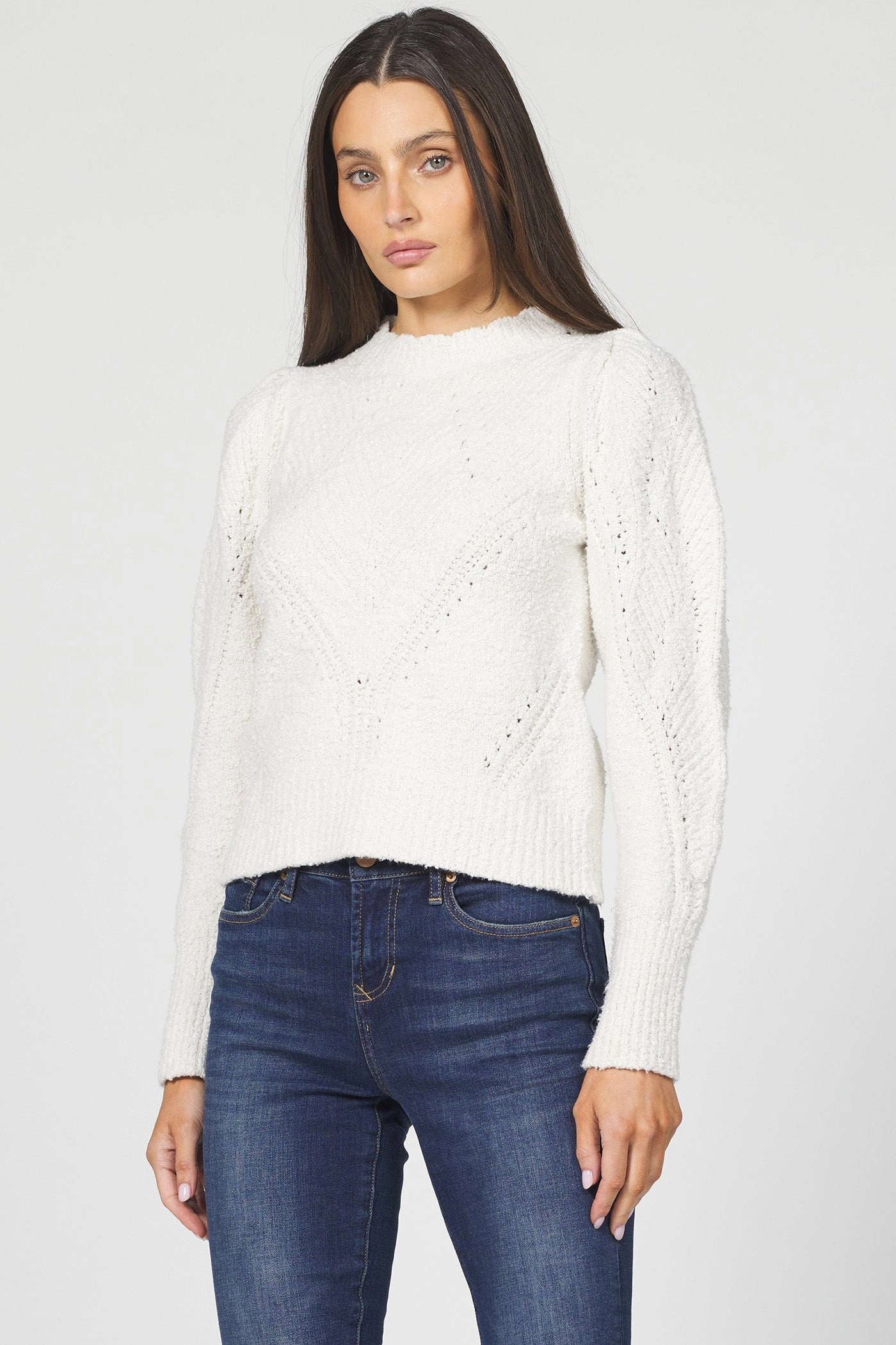 Dear John Aliza Ivory Sweater Bonded Seam Construction Adjustable Cuffs