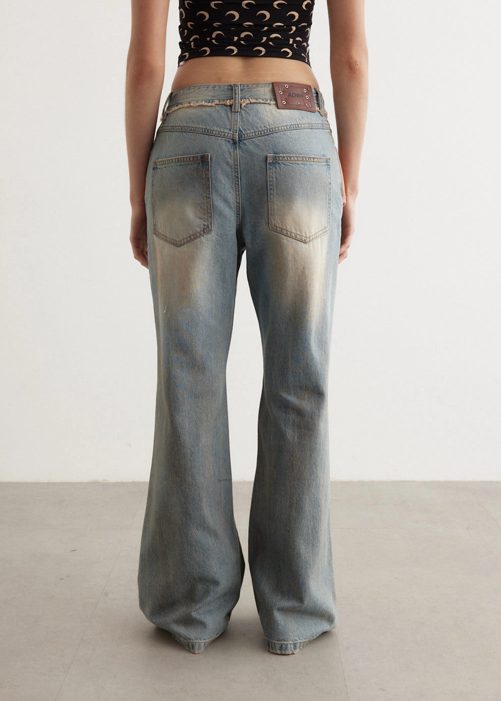 Deconstructed Dirty Wash Bootcut Jeans Classic Style Flawless Look All Time Basic