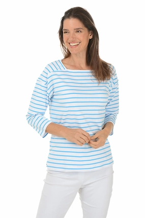Stretch Fit Top Deep Sea Striped Boat Neck Top