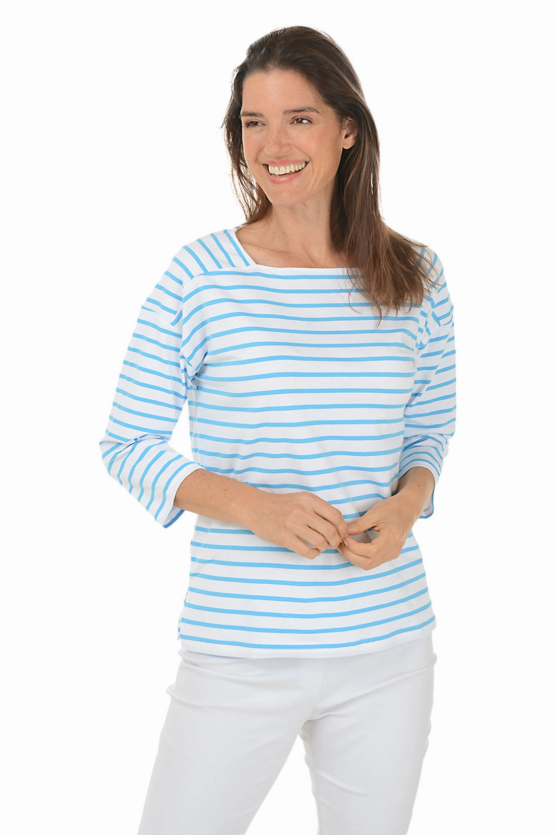 YarnBlend Deep Sea Striped Boat Neck Top