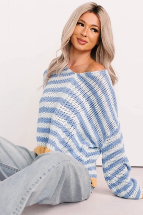 Durable Chainstitch Deep Trance Relaxed Stripe Sweater (Denim/Mustard)