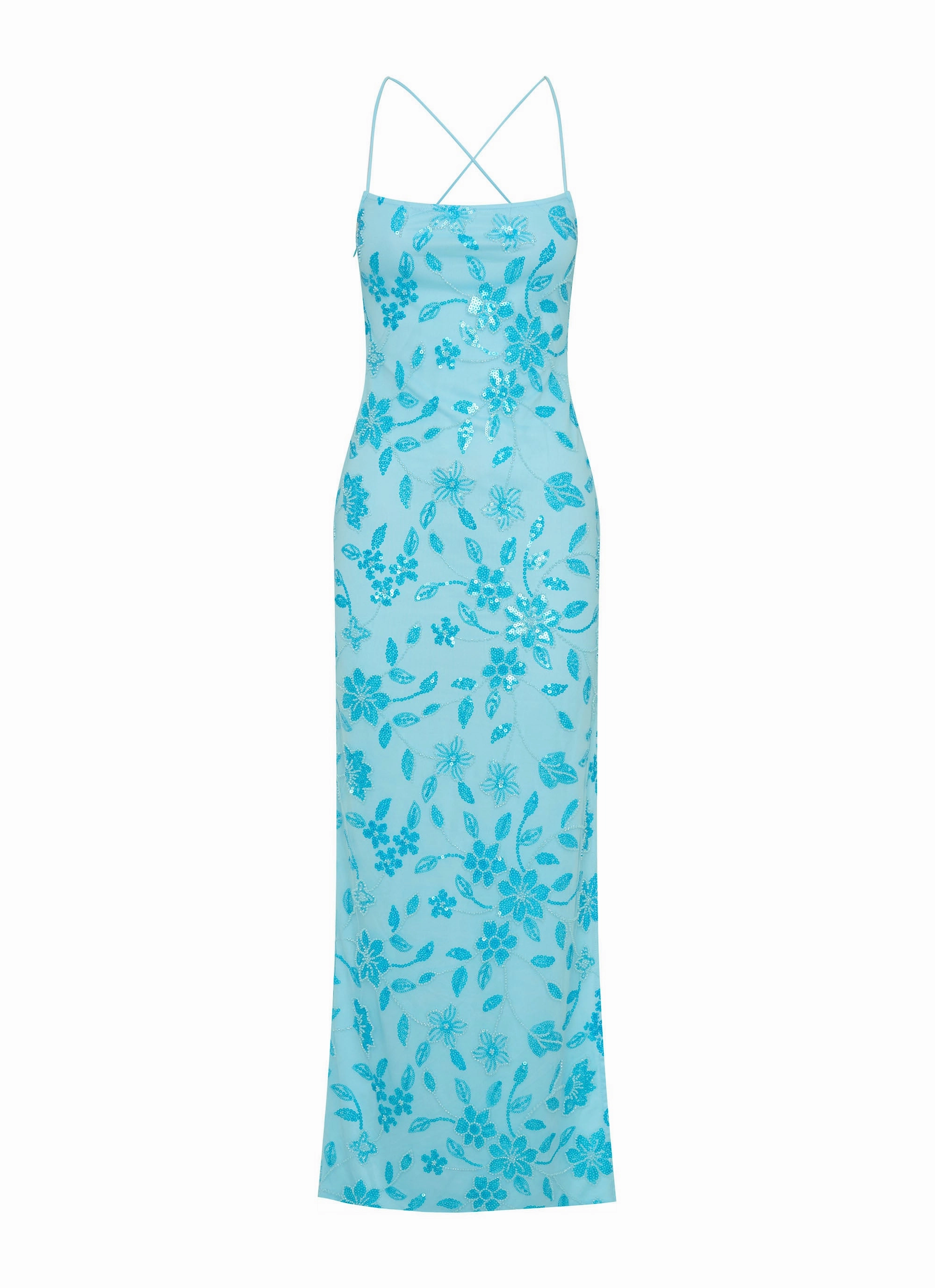 Bright Lights Beaded Maxi Dress - Blue All-season