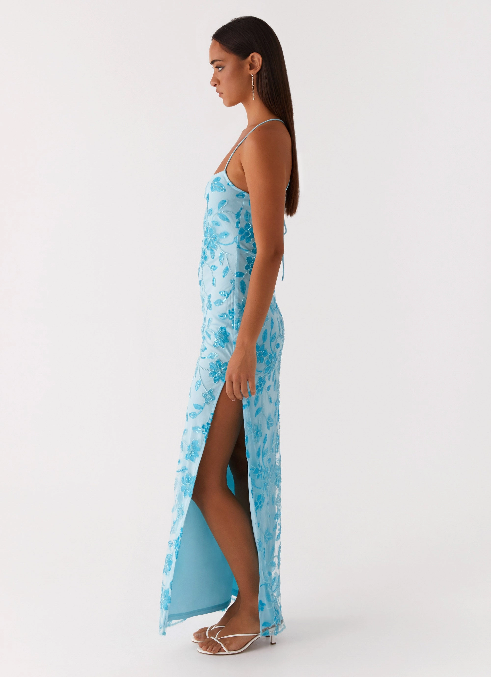 Bright Lights Beaded Maxi Dress - Blue Grab Quick Cool Texture