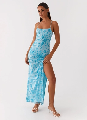 Bright Lights Beaded Maxi Dress - Blue Flattering Comfort Wear Chilly Weather Wear