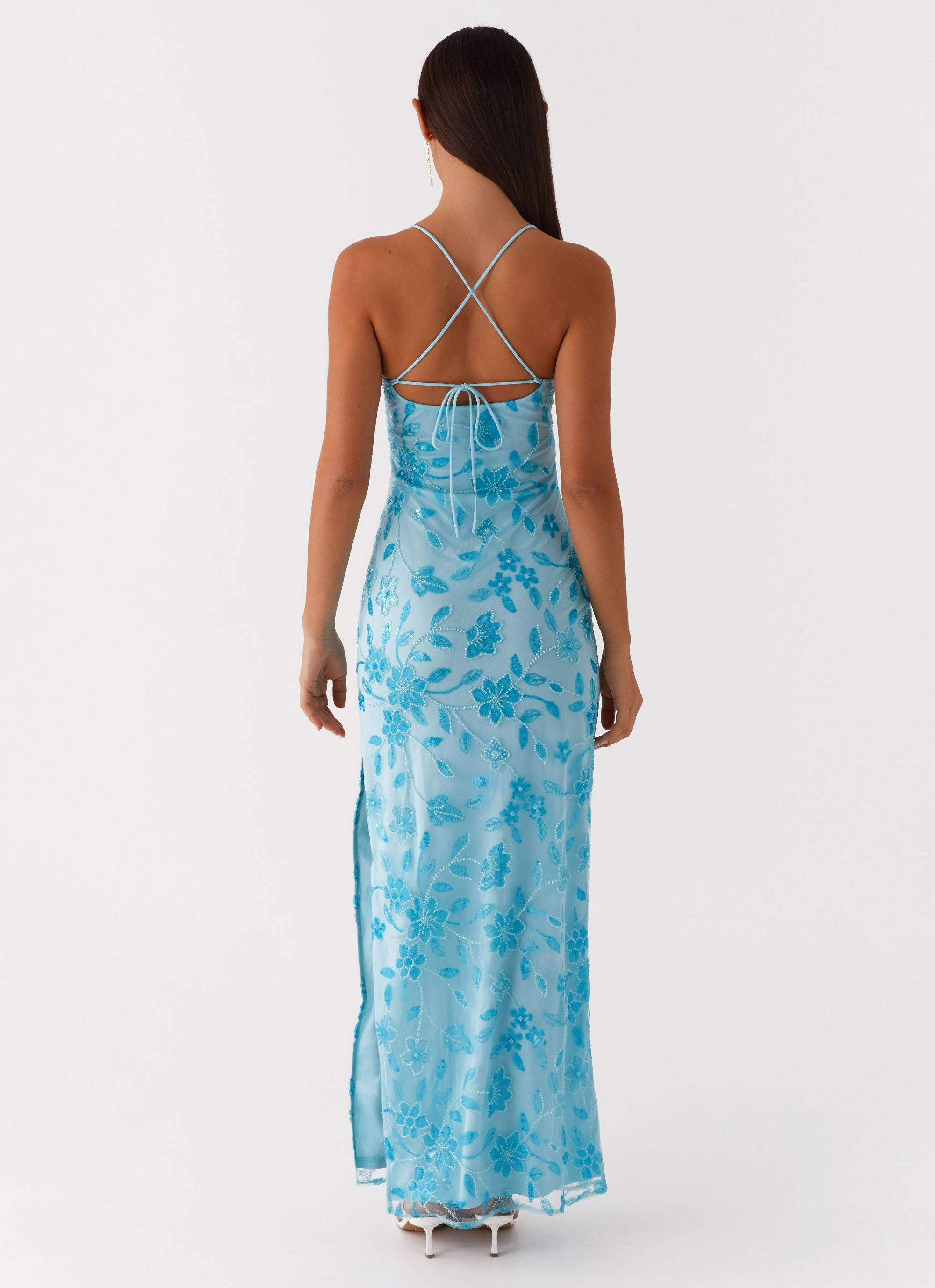 Slimming Shape Bright Lights Beaded Maxi Dress - Blue