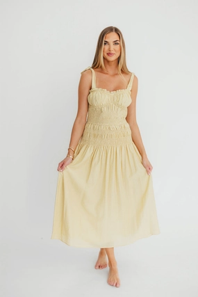 Pastel Sky Della Adjustable Tie Midi Dress in Yellow *Final-Sale*