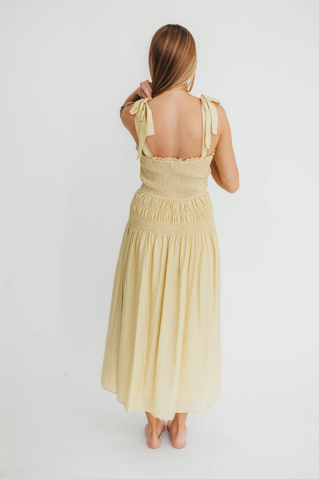 Della Adjustable Tie Midi Dress in Yellow *Final-Sale* Chic Comfort Gentle Glow