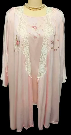 *DELTA BURKE LACE BIAS CUT FLORAL EMBROIDERED PEIGNOIR & NIGHTGOWN SET - SIZE 2X