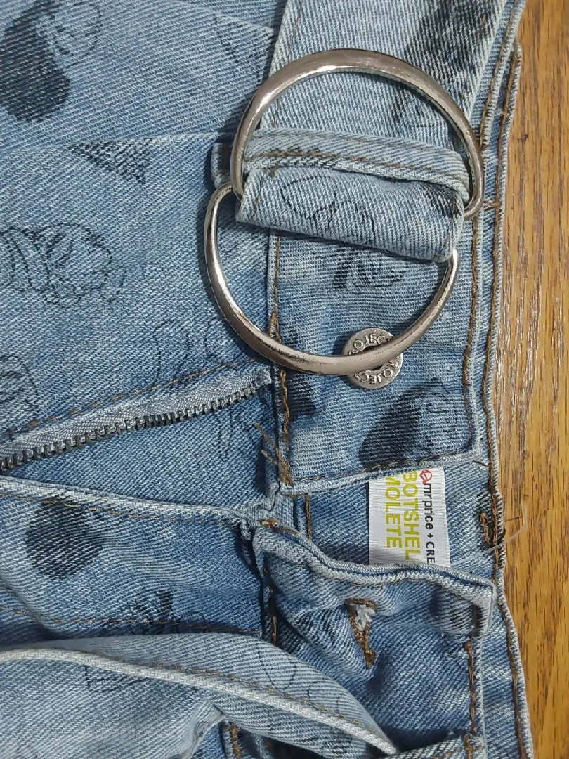Denim Faded Print Shorts with Belt