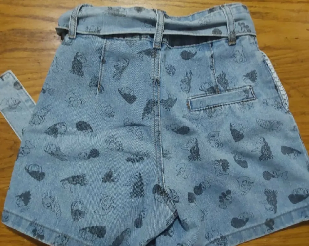 Denim Faded Print Shorts with Belt