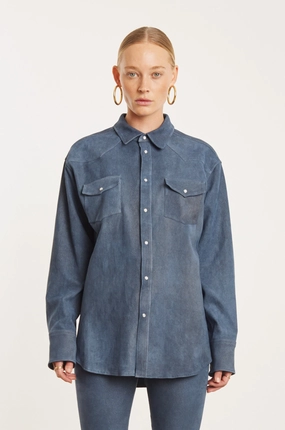 Denim Suede Western Button Down OrganicCottonBlend