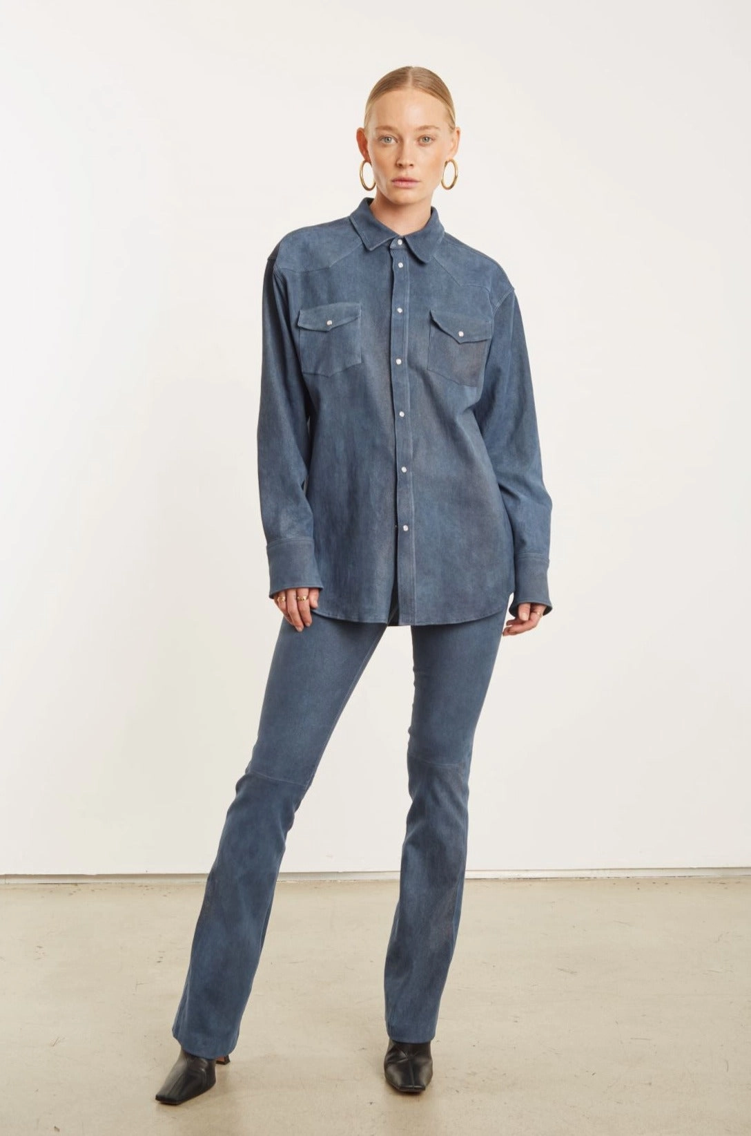Moisture Wicking Technology Bonded Seam Tape Denim Suede Western Button Down