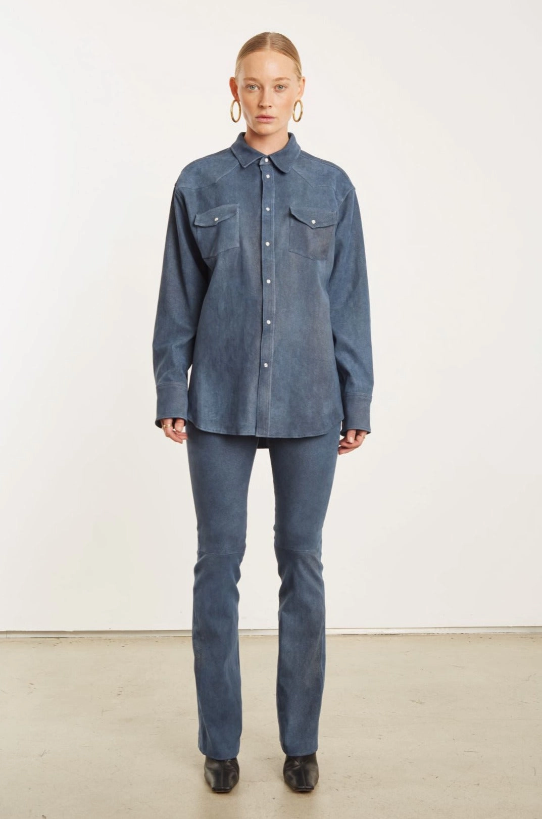 Denim Suede Western Button Down All Over Print Technique LaserCutVents
