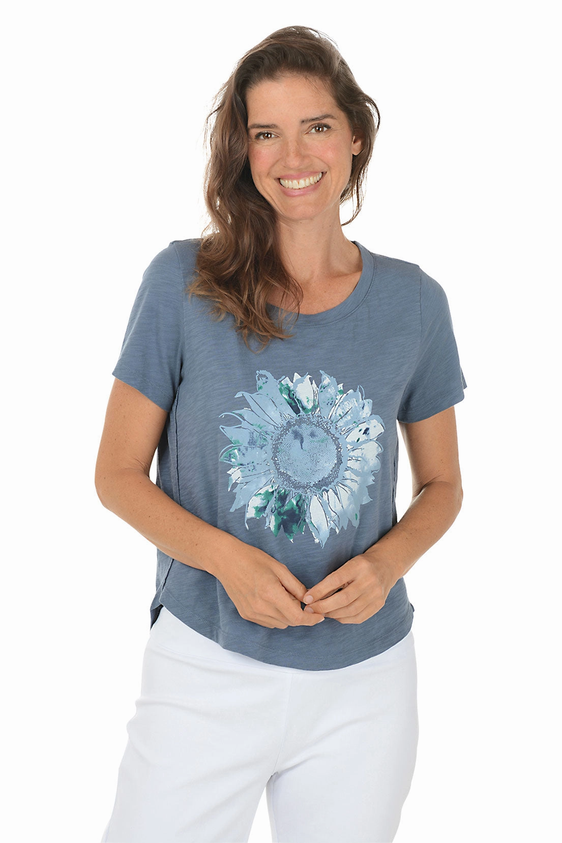 Sporty Style Lightweight Fabric Denim Sunflower 100% Cotton Graphic Tee