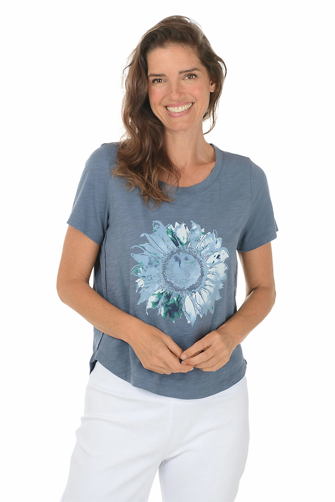 Denim Sunflower 100% Cotton Graphic Tee StainResistantFinish AbrasionResistant Surface