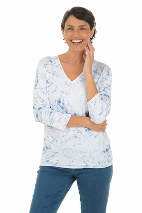 StainResistantFinish Roll Up Sleeve Design Denim Tie-Dye Knit Top