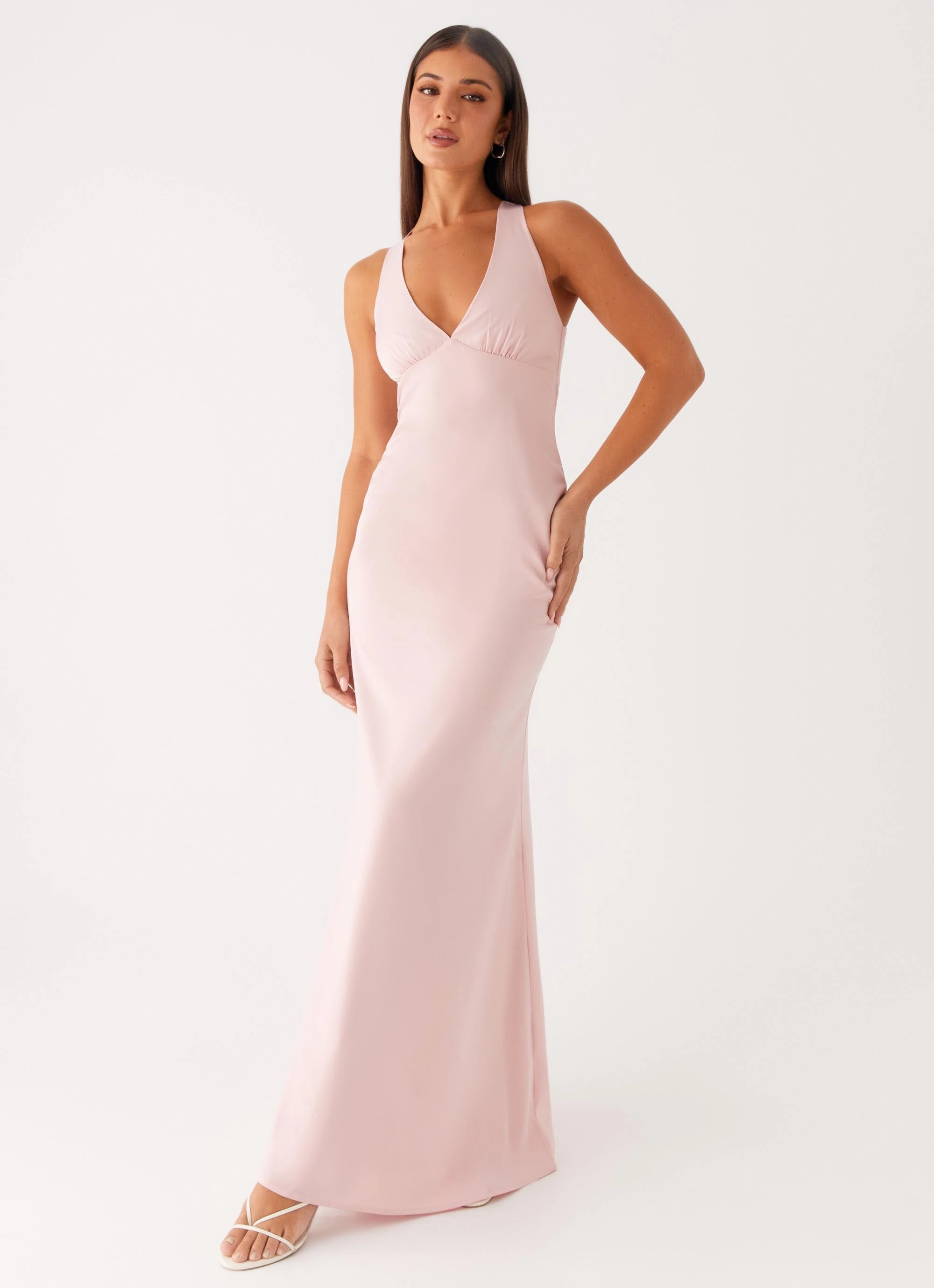 Cozy Fit Layered-Sleeve Desi Halterneck Maxi Dress - Pink
