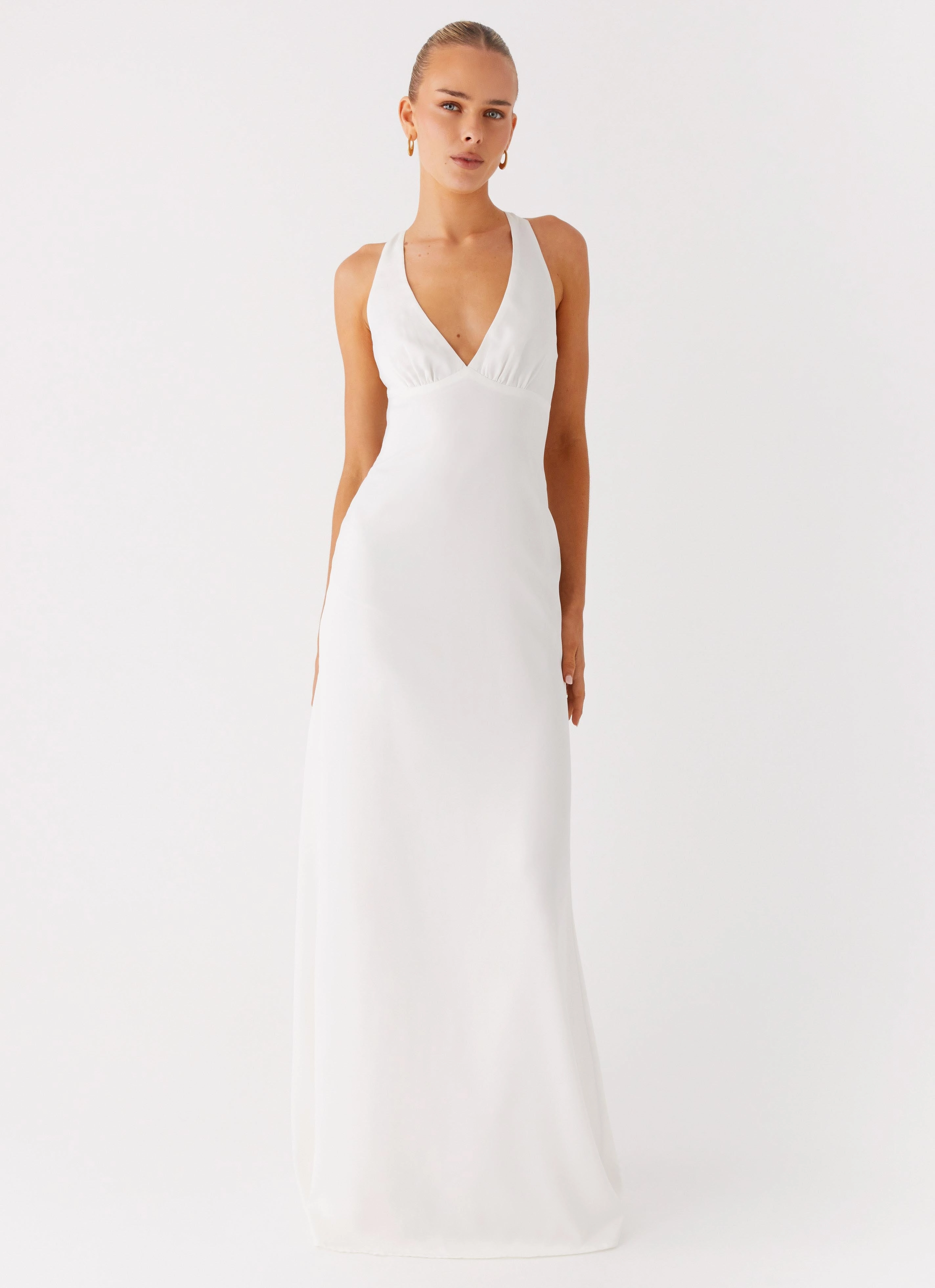 Plus Fit Hand-Wash Desi Halterneck Maxi Dress - White