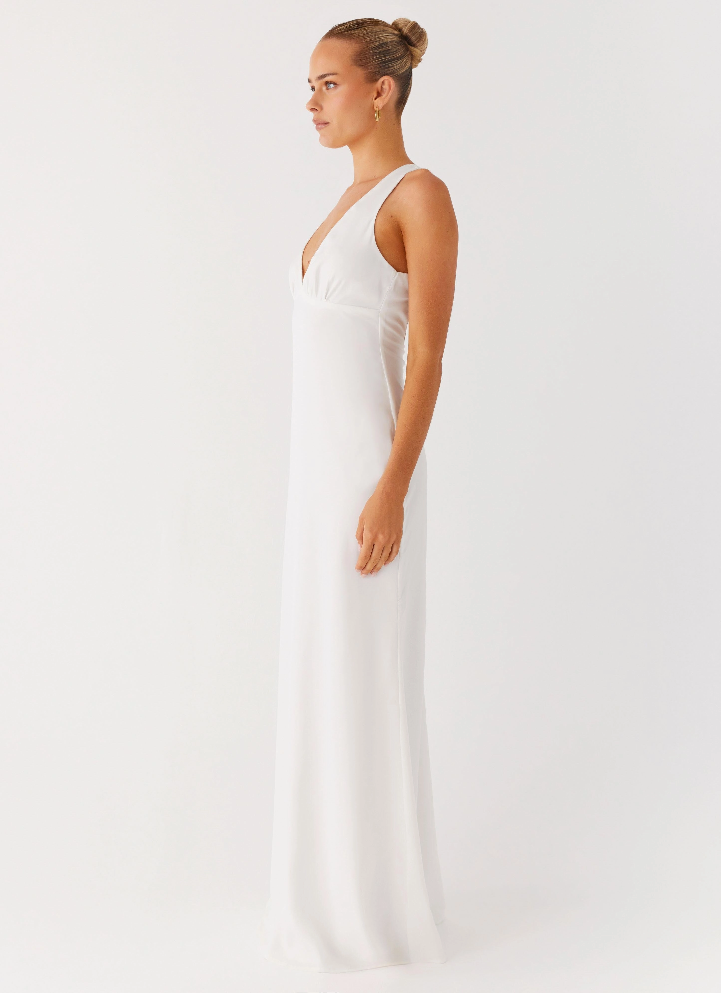 Draped-Style Desi Halterneck Maxi Dress - White