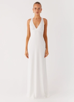 Desi Halterneck Maxi Dress - White Vibrant Tone