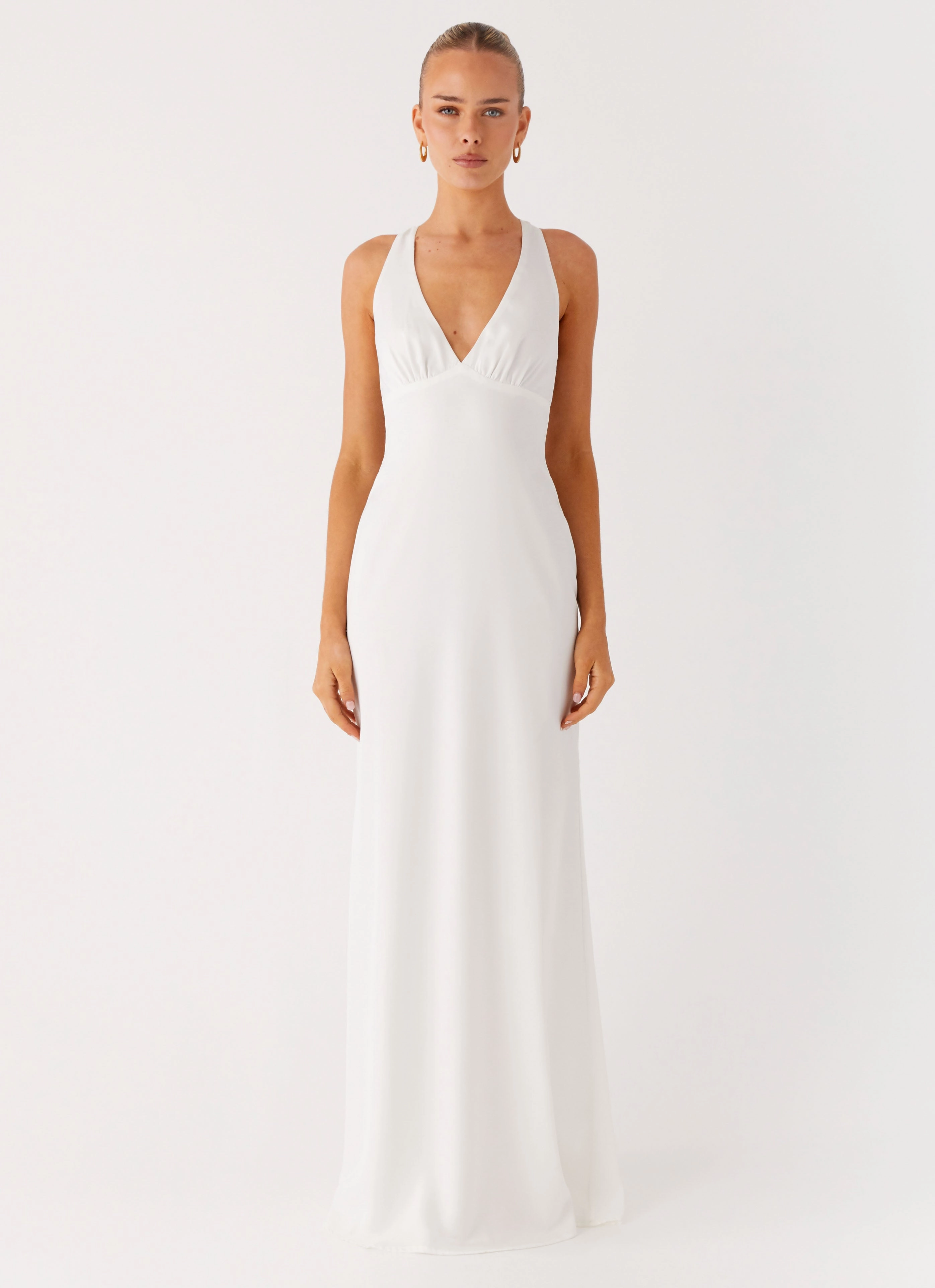 Desi Halterneck Maxi Dress - White Vibrant Tone