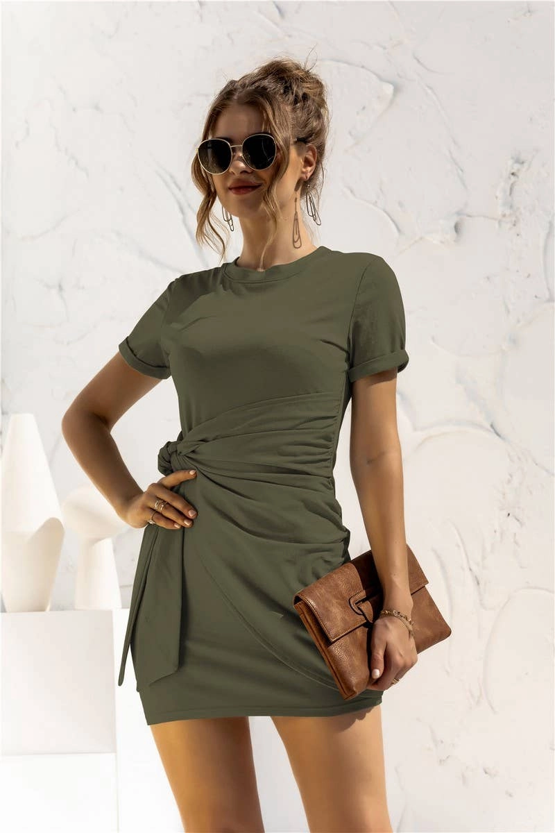 DESIGN SENSE LACE UP SHORT SLEEVED DRESS_CWDSD2628 Soft fabric piece Style Ease